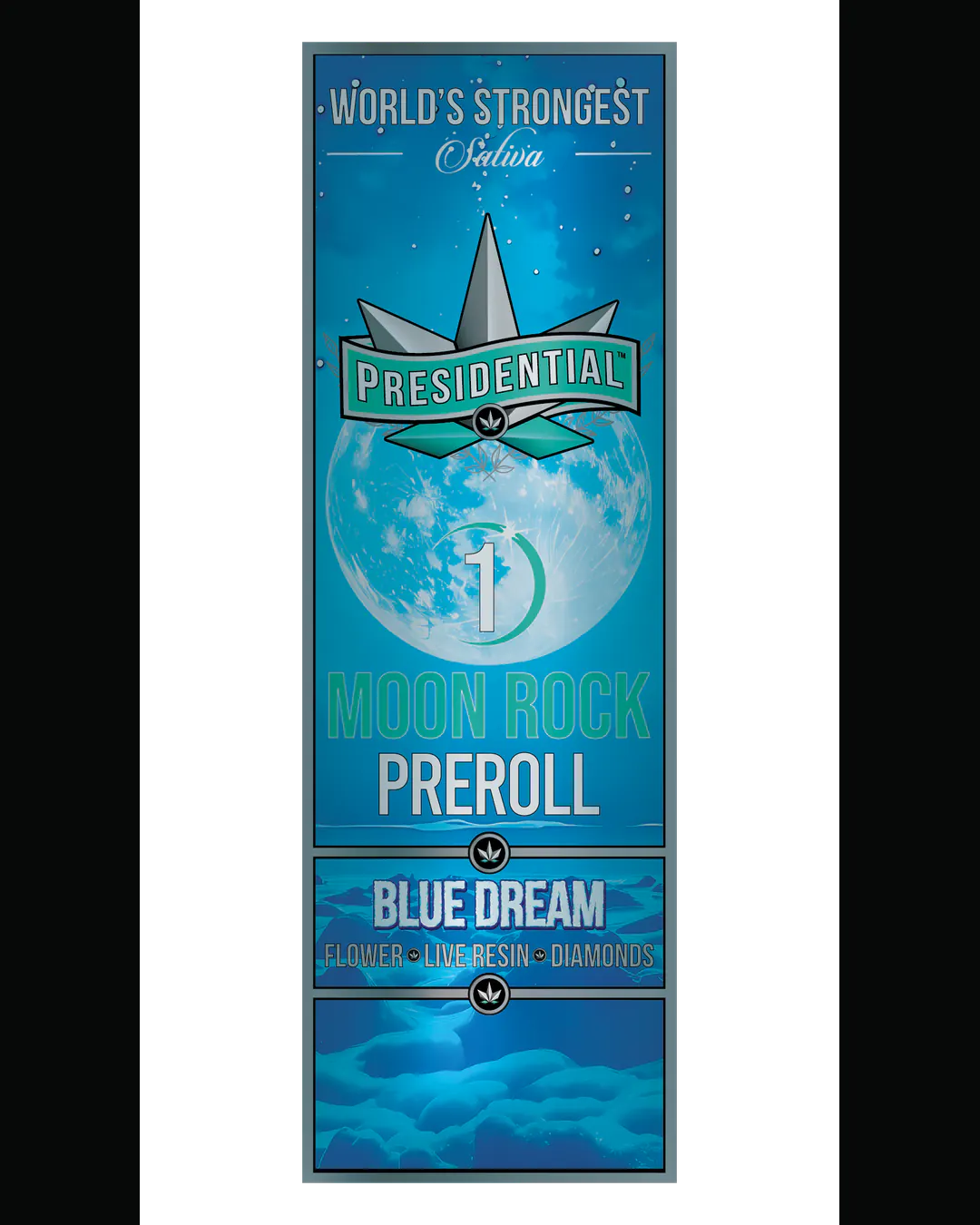 Presidential Blue Dream infused pre-roll vertical menu label artwork