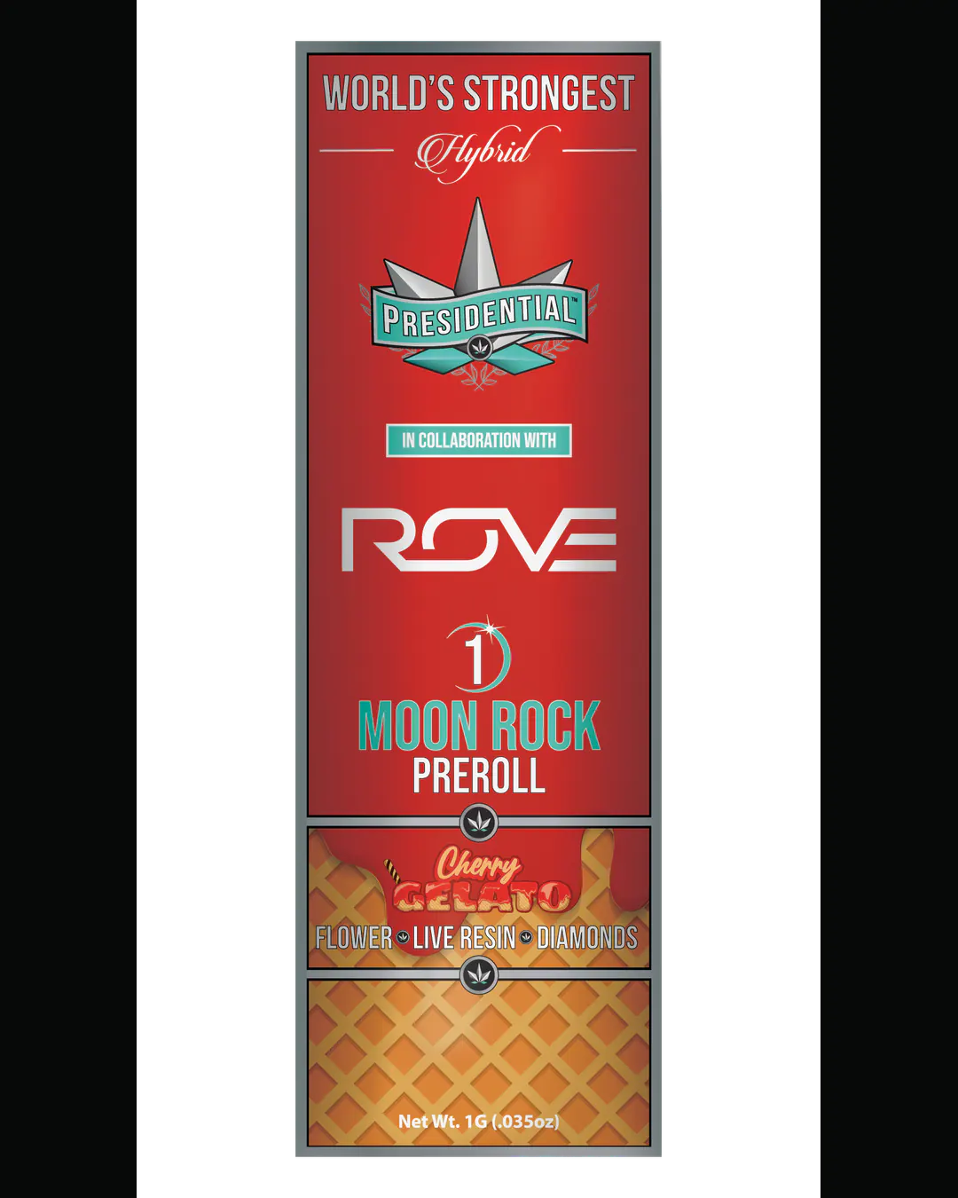 Presidential Cherry Gelato infused pre-roll vertical menu label artwork