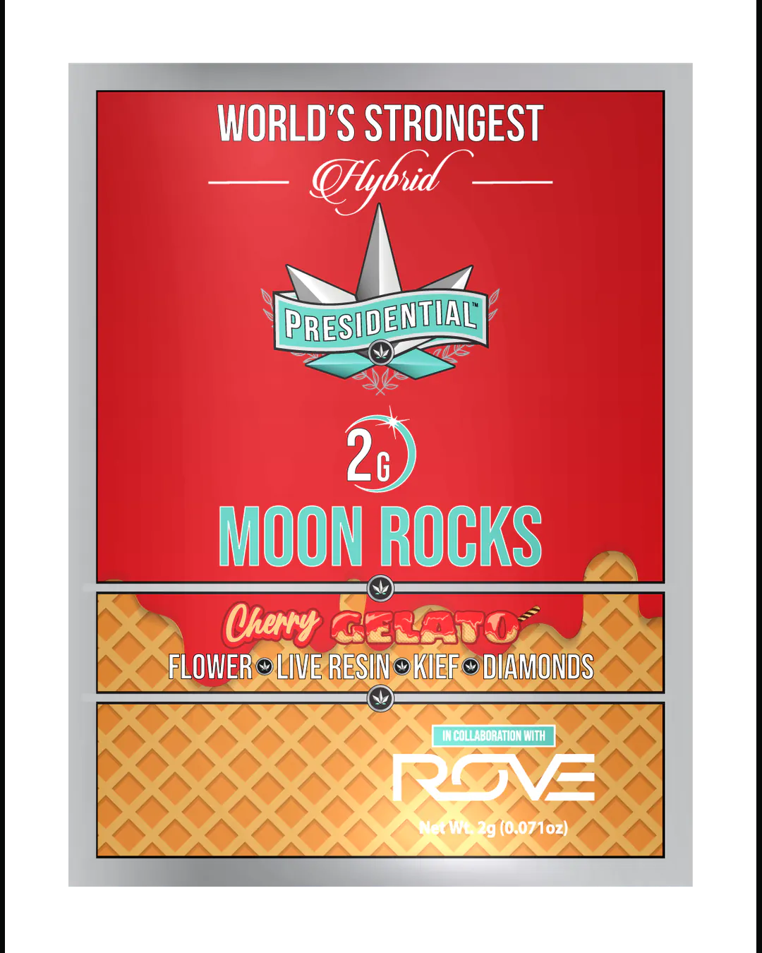 Presidential Cherry Gelato Moon Rocks vertical menu label artwork