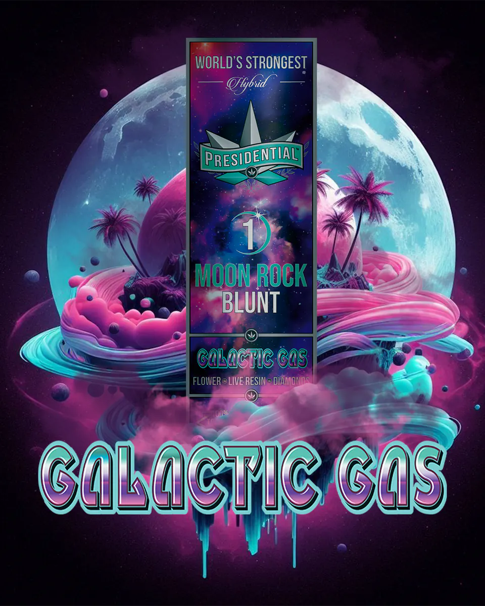 Presidential Galactic Gas blunt packaging artwork in a portrait layout