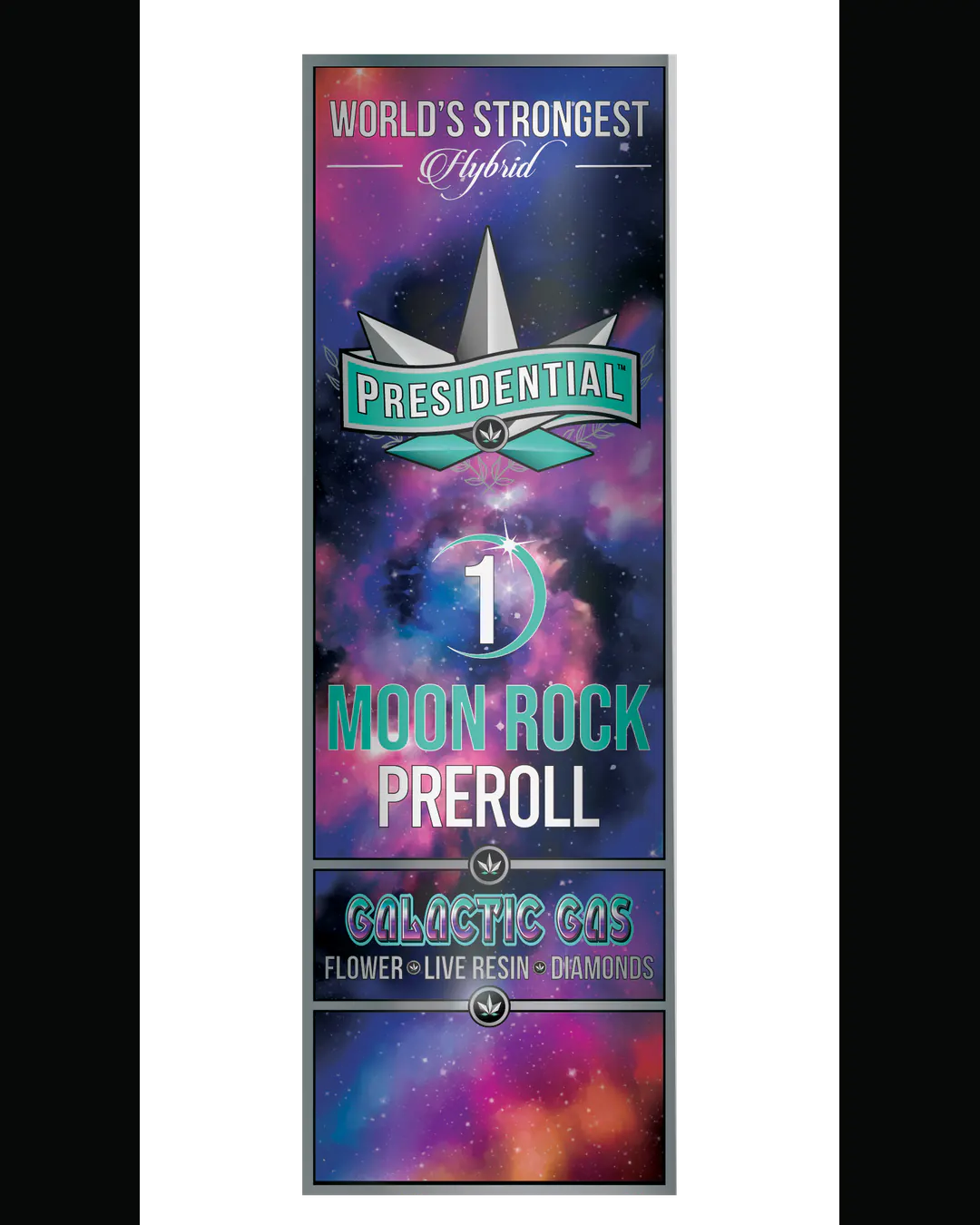 Presidential Galactic Gas infused pre-roll vertical menu label artwork