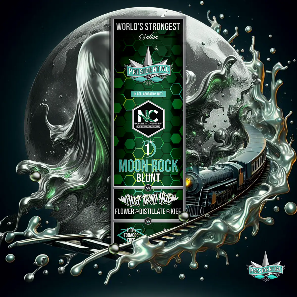 Presidential Ghost Haze blunt packaging artwork in a square layout