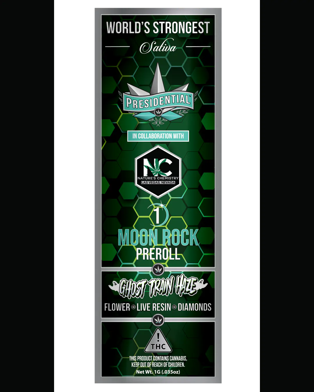 Presidential Ghost Train Haze infused pre-roll vertical menu label artwork