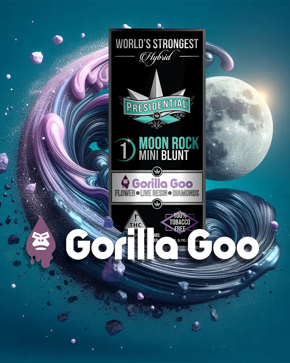 Presidential Gorilla Goo single mini blunt packaging artwork in a portrait layout