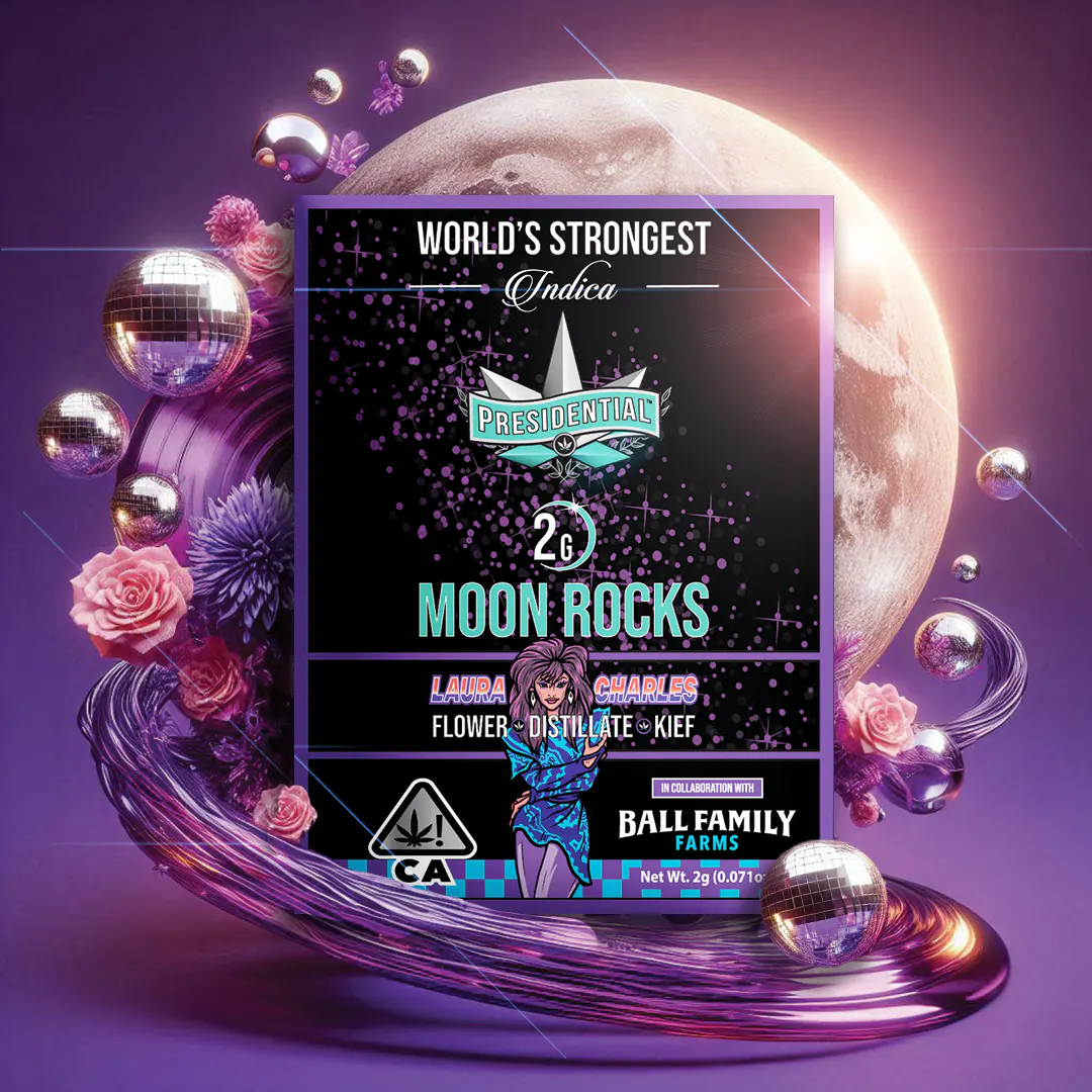 Presidential Laura Charles moon rocks packaging artwork in a square layout