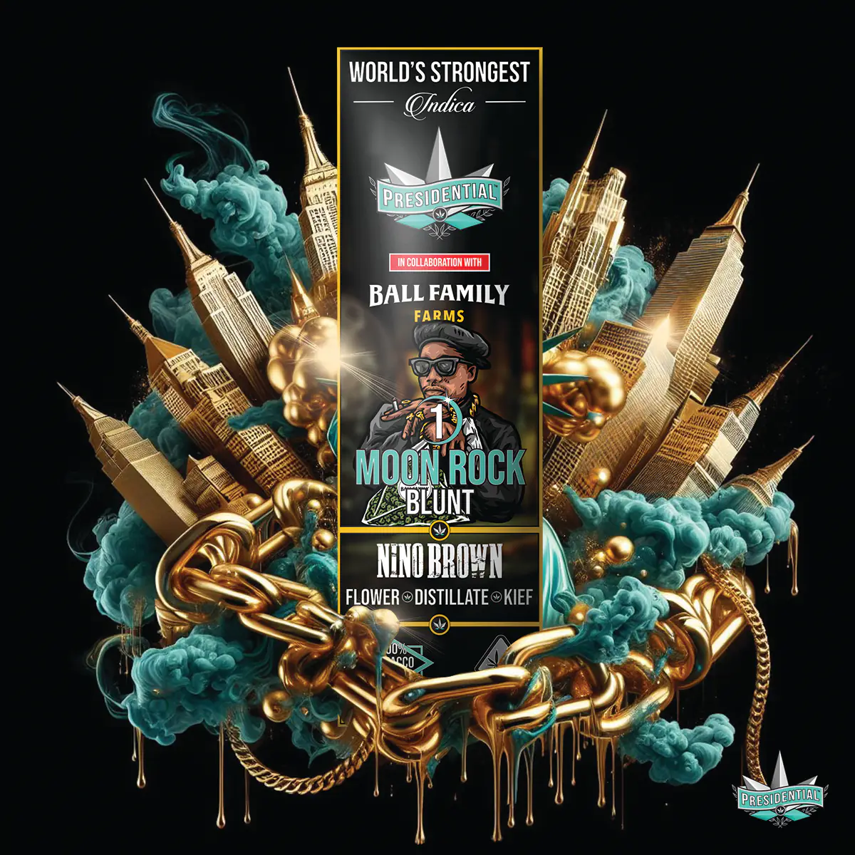 Presidential Nino Brown blunt packaging artwork in a square layout