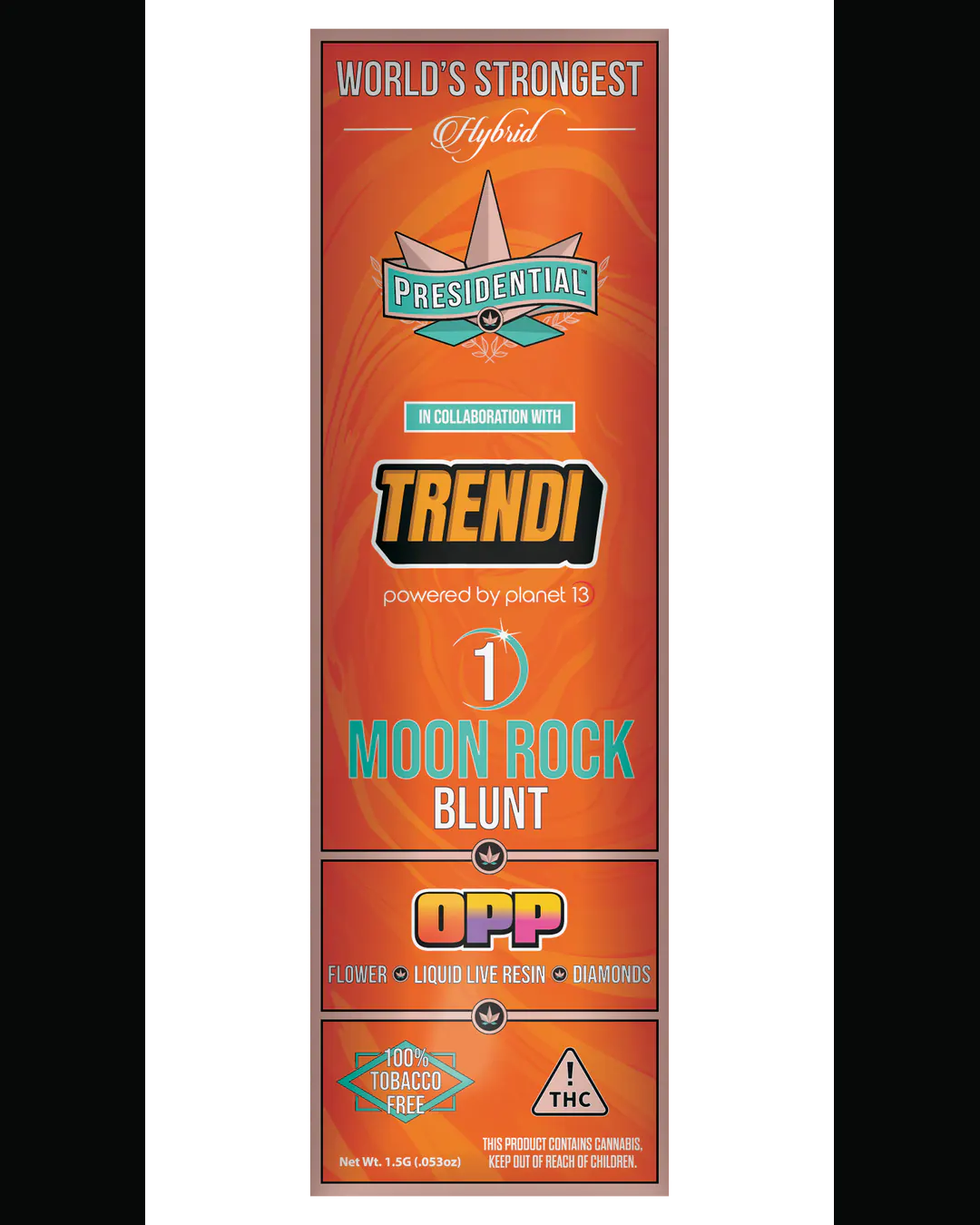 Presidential Orange Push Pop blunt vertical menu label artwork