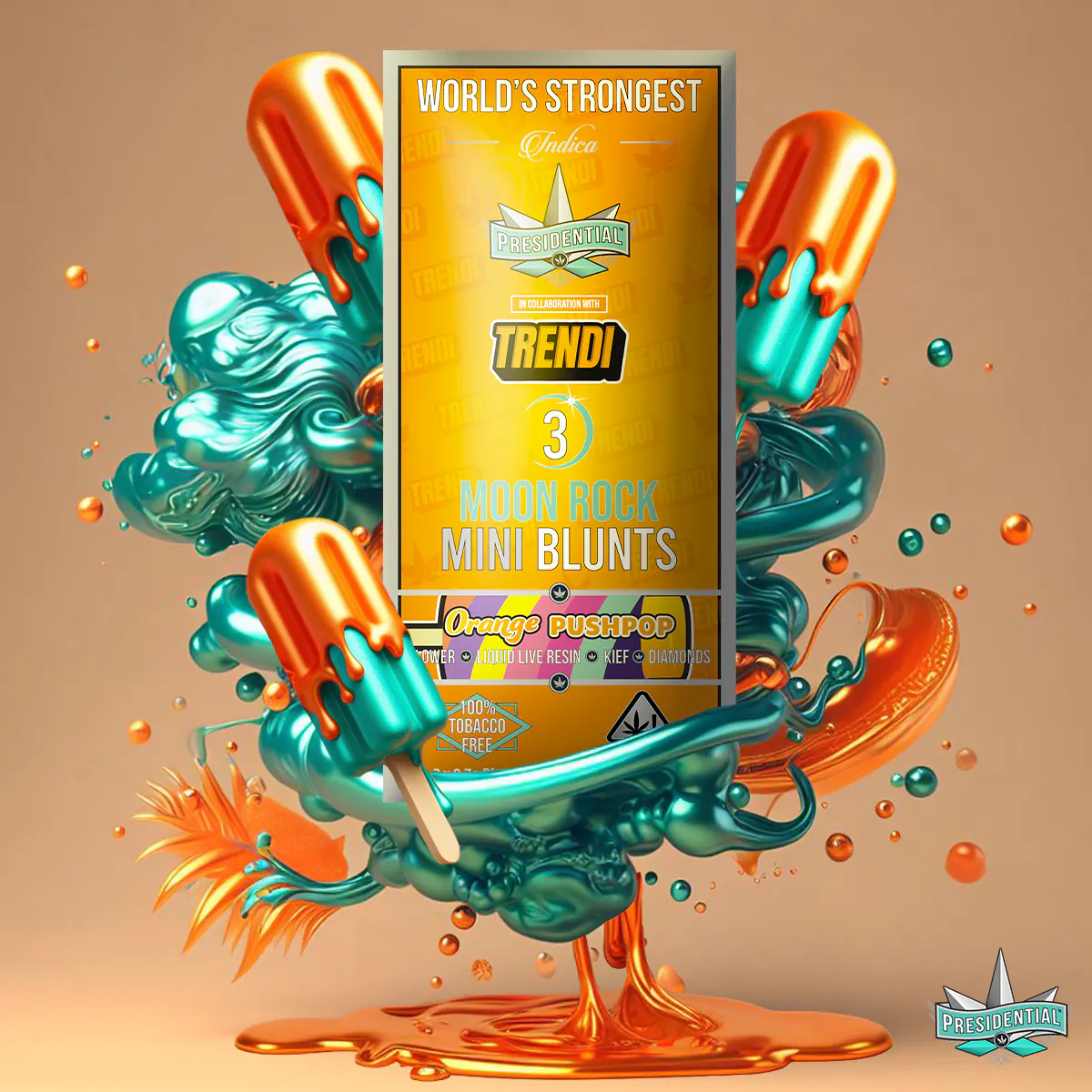 Presidential Orange Push Pop mini blunt packaging artwork in a square layout