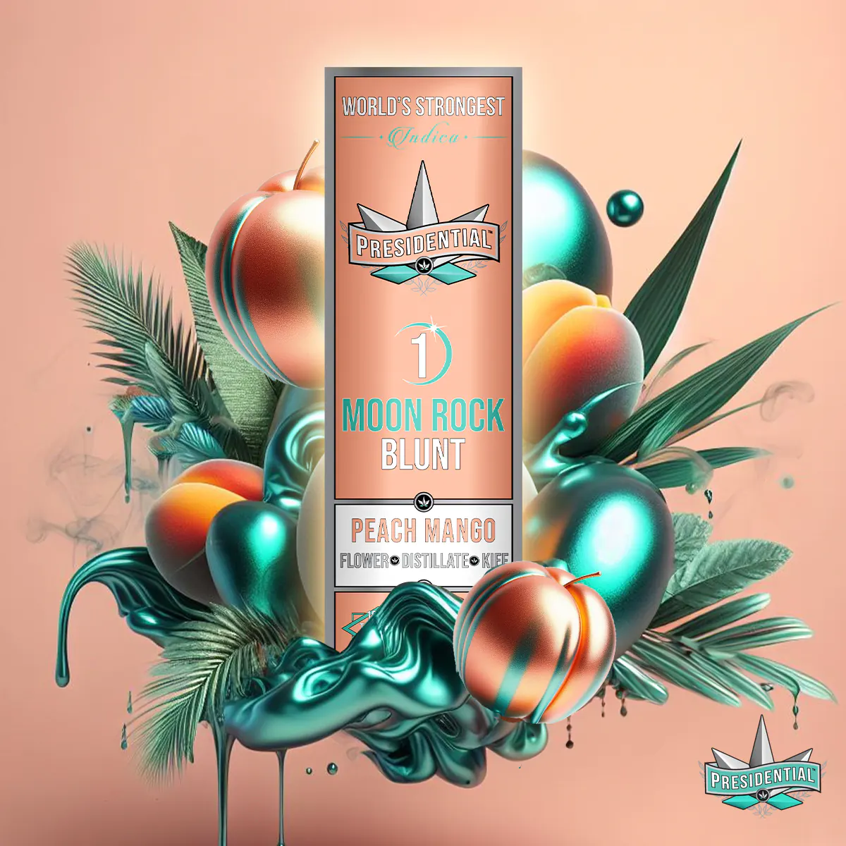 Presidential Peach Mango blunt packaging artwork in a square layout