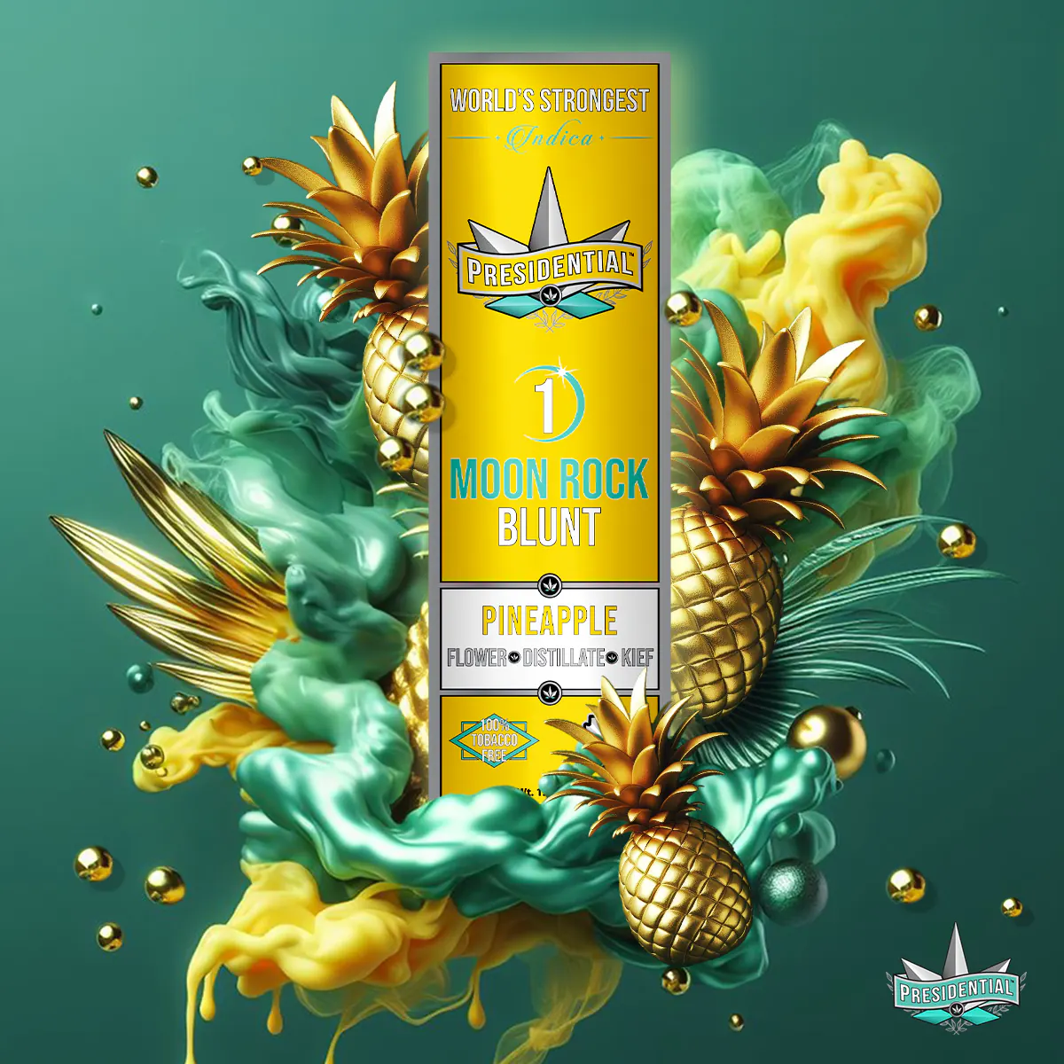 Presidential Pineapple blunt packaging artwork in a square layout