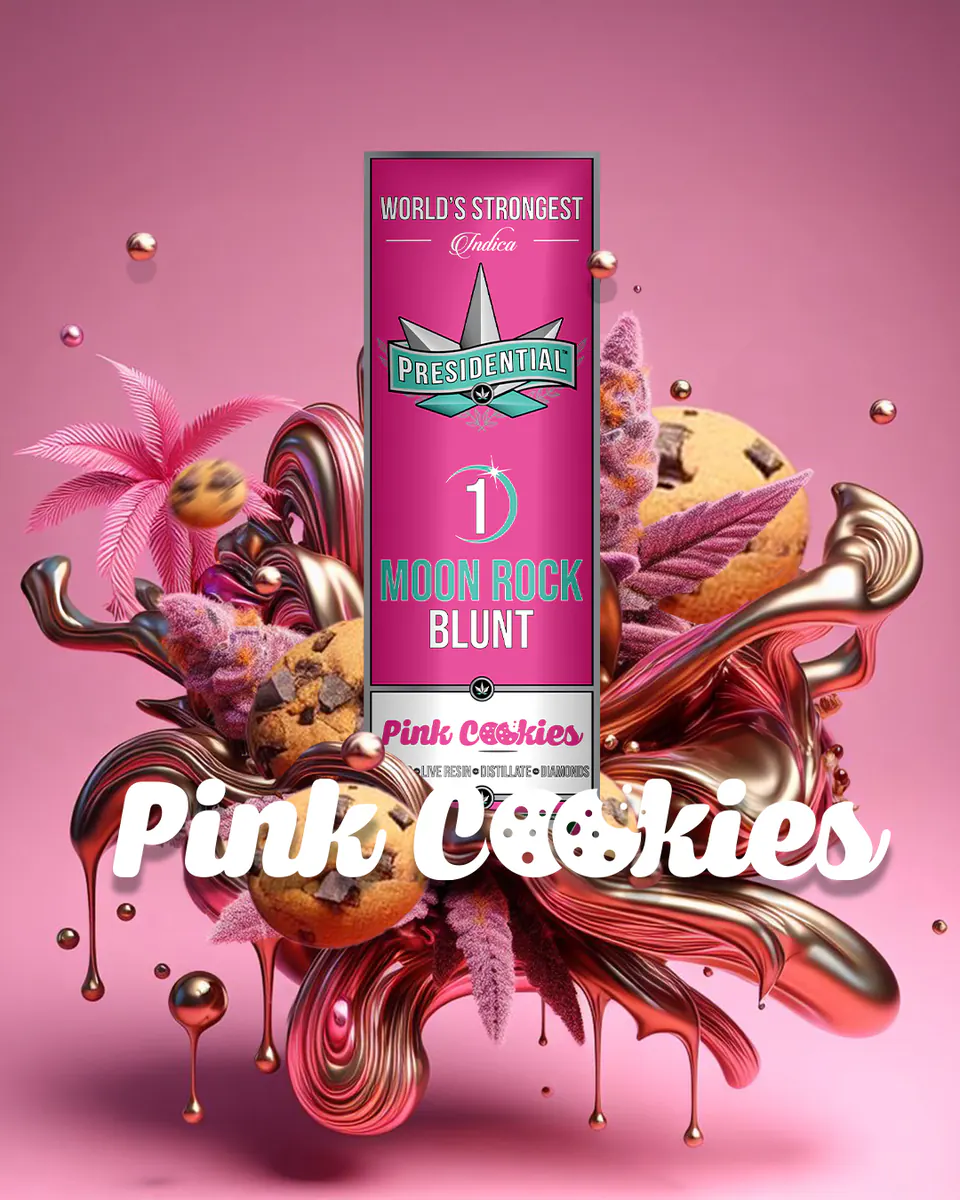 Presidential Pink Cookie blunt packaging artwork in a portrait layout