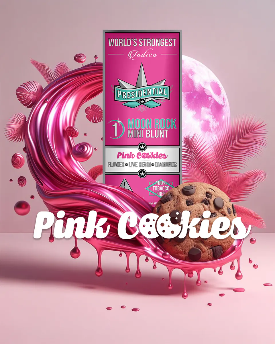 Presidential Pink Cookie single mini blunt packaging artwork in a portrait layout