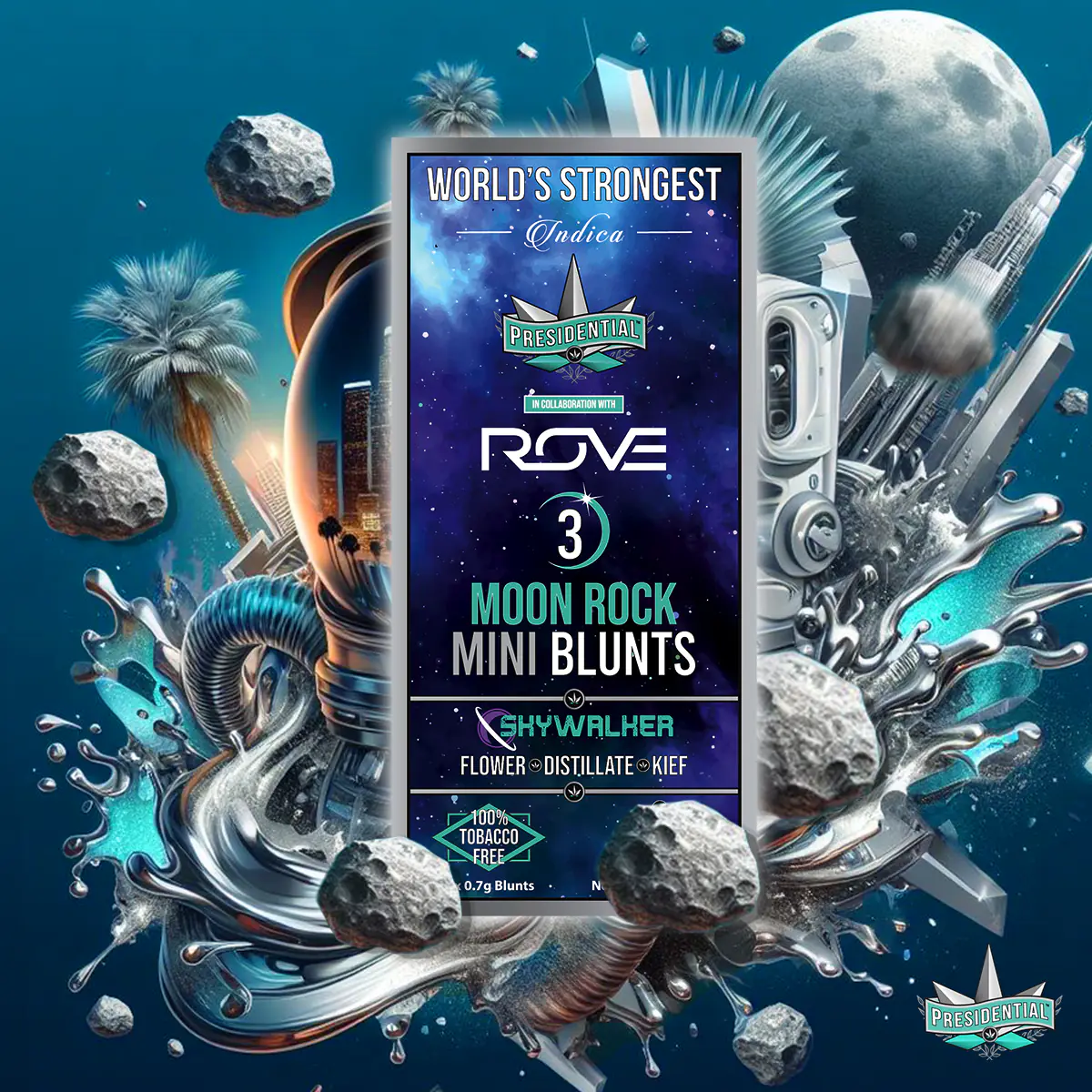 Presidential Skywalker mini blunt packaging artwork in a square layout