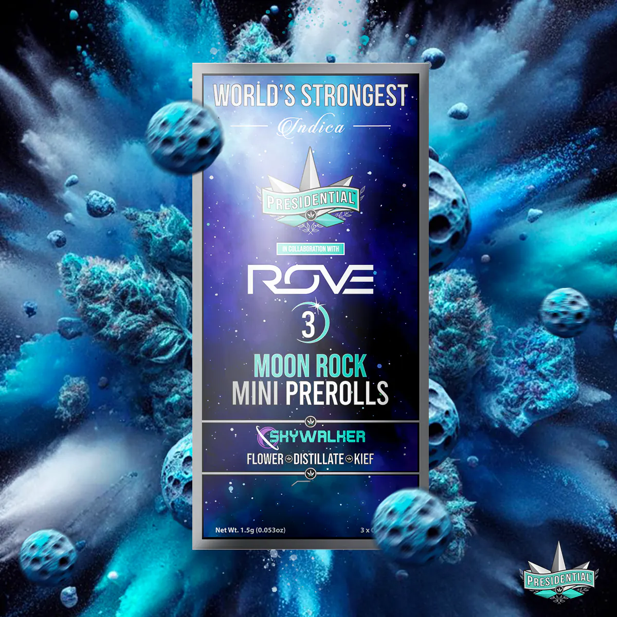 Presidential Skywalker mini pre-roll packaging artwork in a square layout