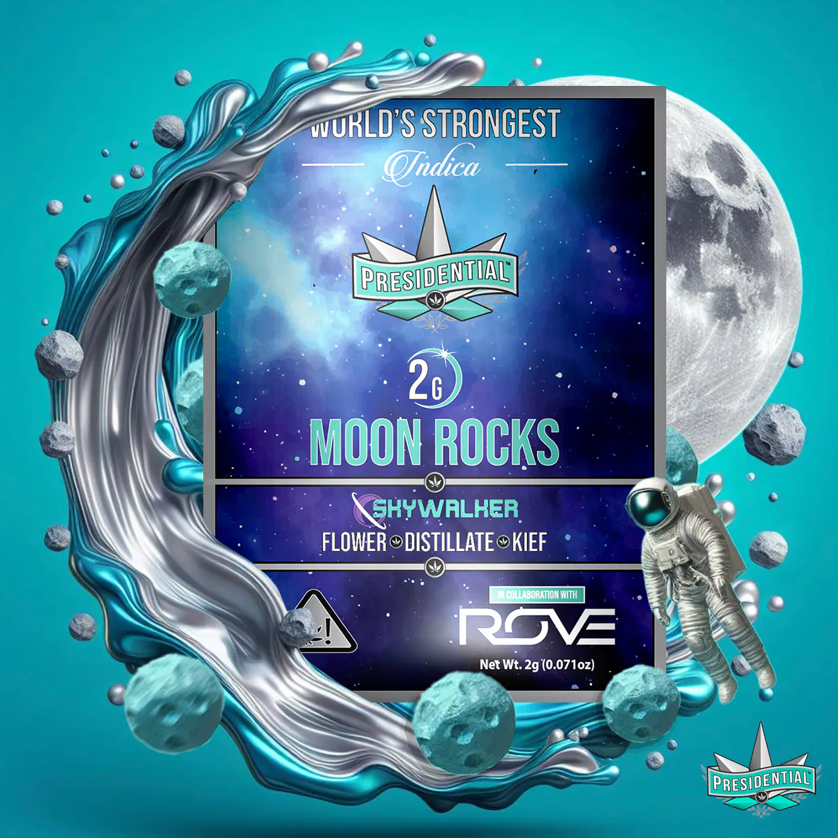 Presidential Skywalker moon rocks packaging artwork in a square layout