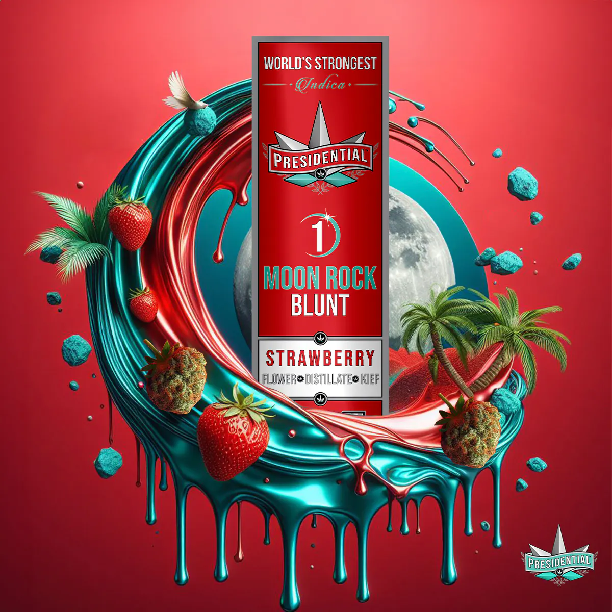 Presidential Strawberry blunt packaging artwork in a square layout