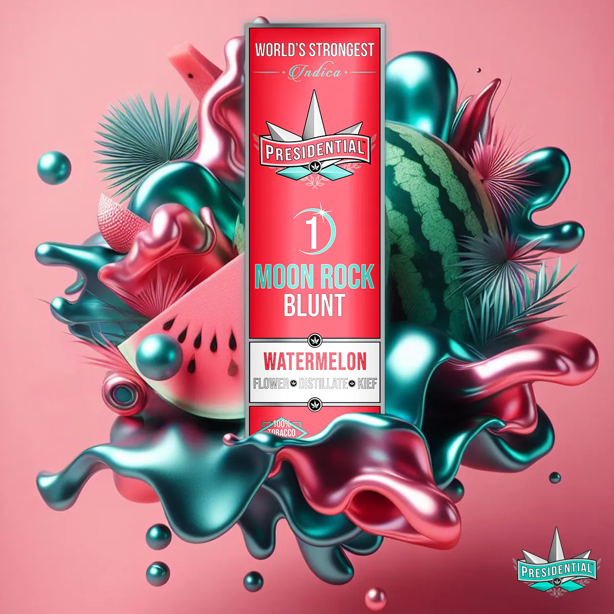 Presidential Watermelon blunt packaging artwork in a square layout