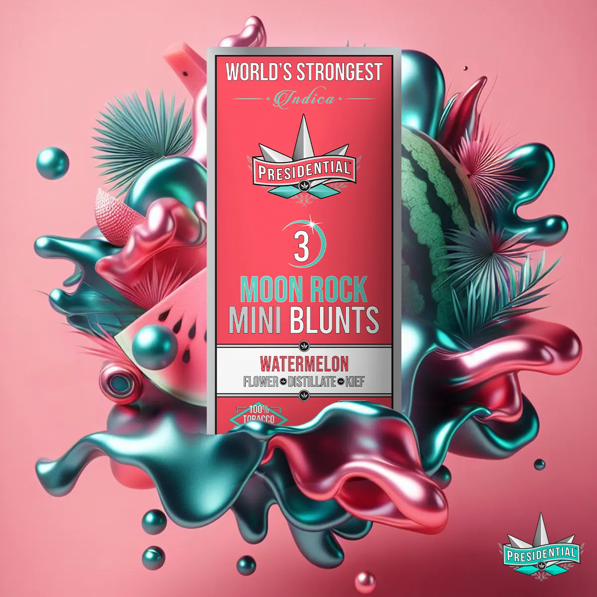 Presidential Watermelon mini blunt packaging artwork in a square layout