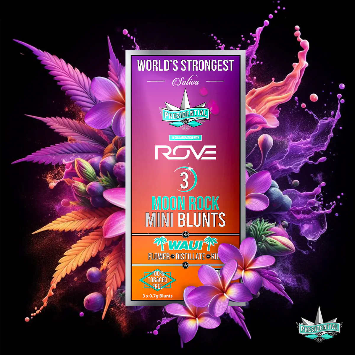 Presidential Waui mini blunt packaging artwork in a square layout