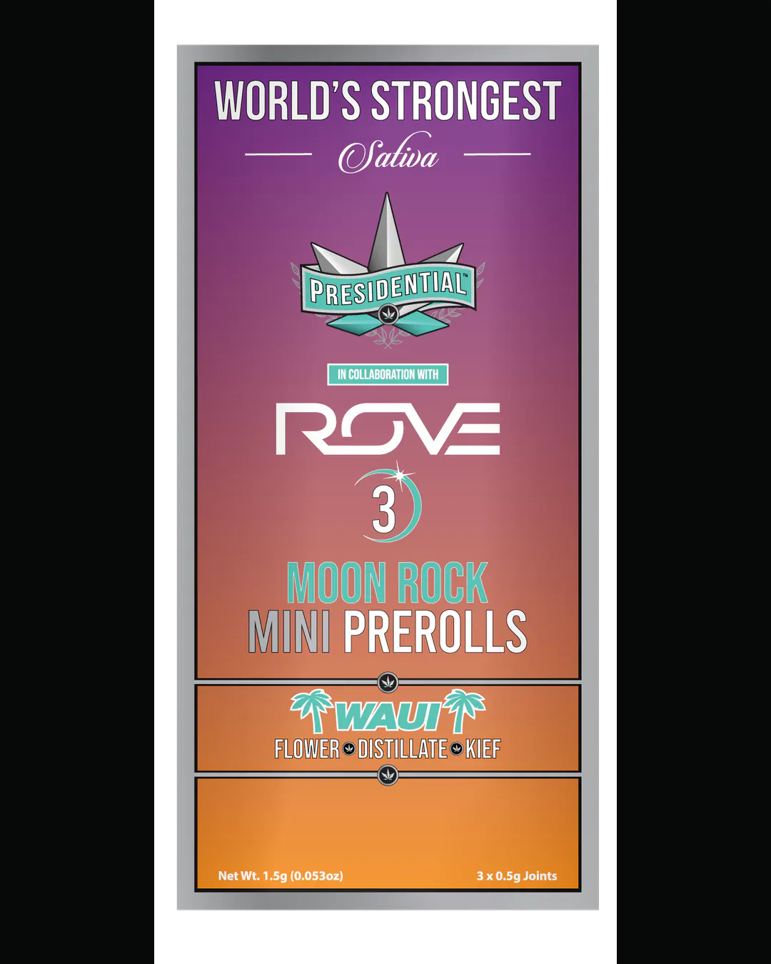 Presidential Waui mini pre-roll vertical menu label artwork