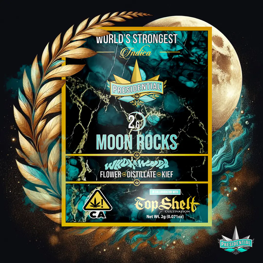 Presidential Whoa Si Whoa moon rocks packaging artwork in a square layout