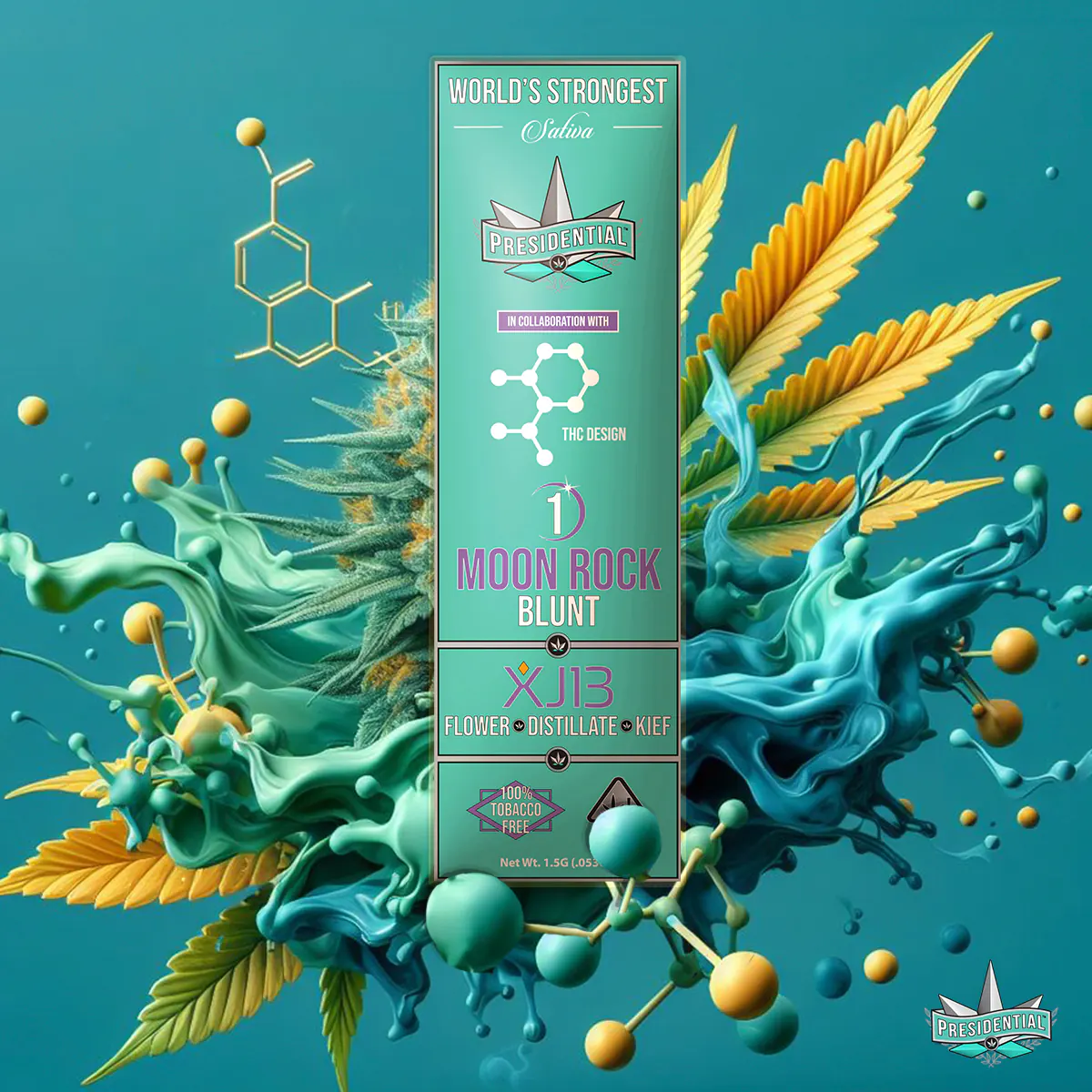 Presidential XJ-13 blunt packaging artwork in a square layout