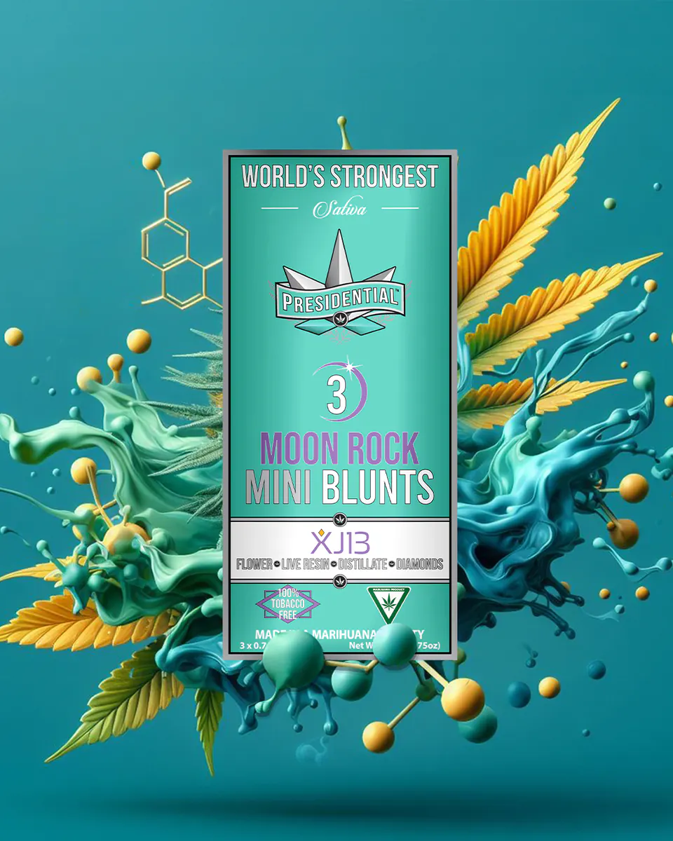 Presidential XJ-13 mini blunt packaging artwork in a portrait layout