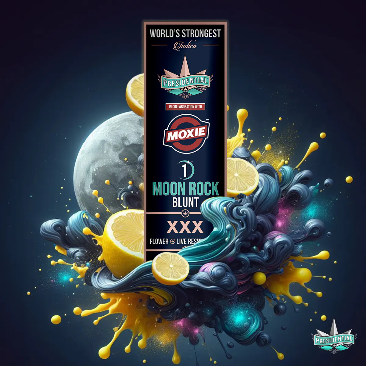 Presidential XXX blunt packaging artwork in a square layout
