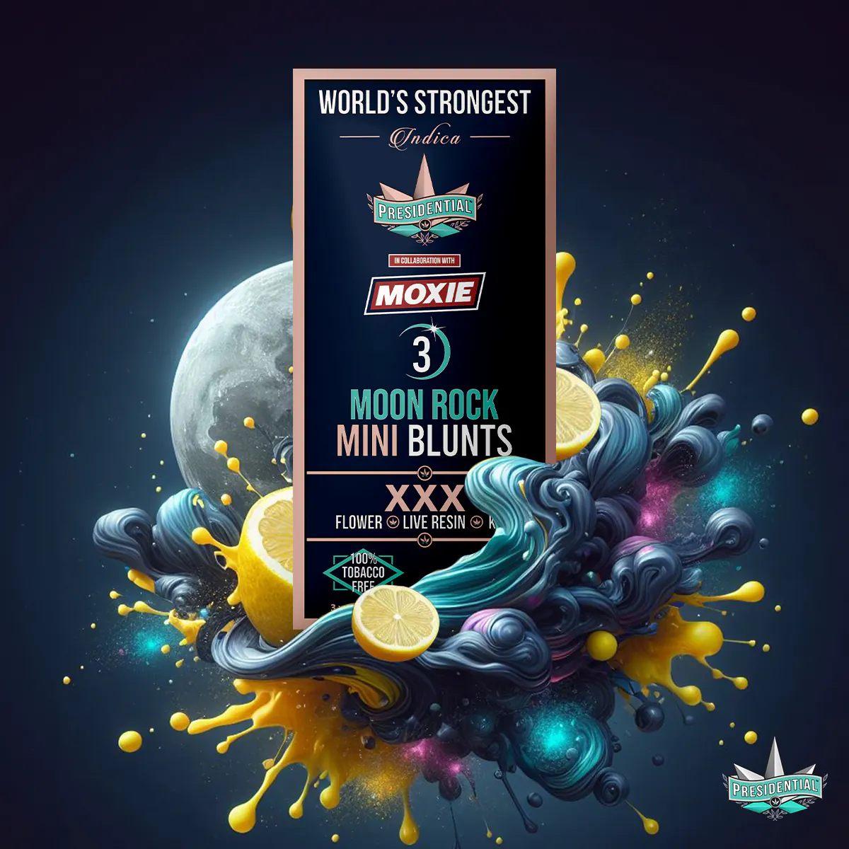 Presidential XXX mini blunt packaging artwork in a square layout